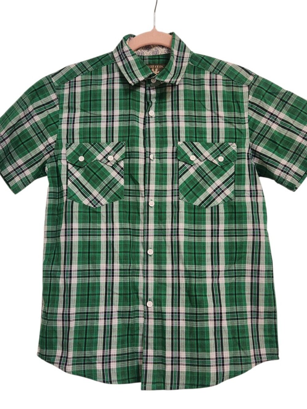 Buzz Cuts Green Plaid Boys Button Down Shirt Size M (10/12)